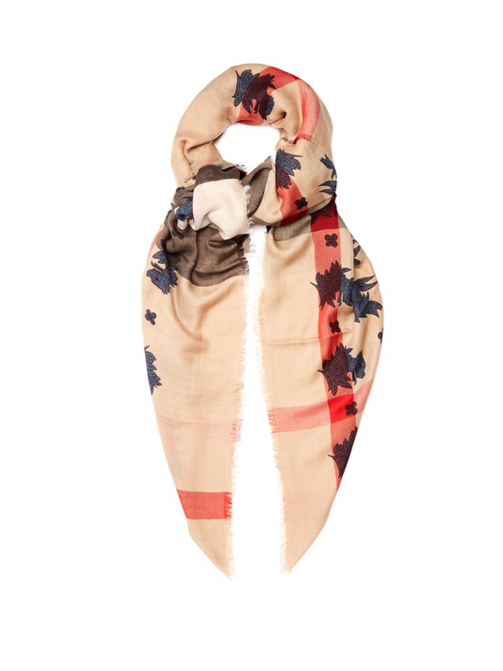 Burberry Beast-print Checked Silk-blend Scarf