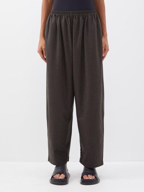 Eskandar - Wool-flannel Relaxed-leg Trousers - Womens - Dark Green