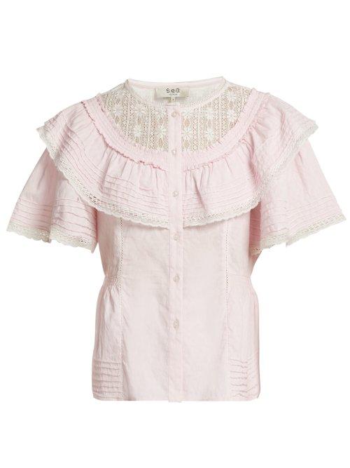 Matchesfashion.com Sea - Crochet Lace Trimmed Cotton Top - Womens - Pink