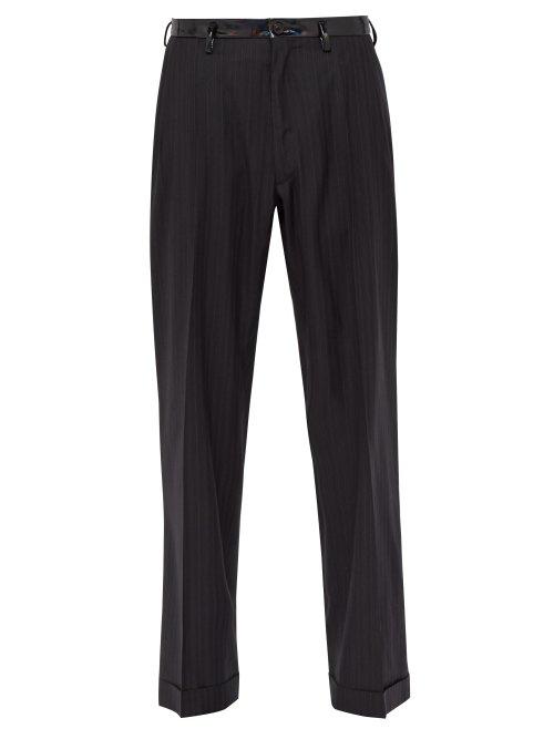 Matchesfashion.com Maison Margiela - Pinstripe Pvc Belt Wool Trousers - Mens - Grey