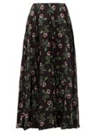 Matchesfashion.com Valentino - X Undercover Lip Floral Print Silk Midi Skirt - Womens - Black Multi
