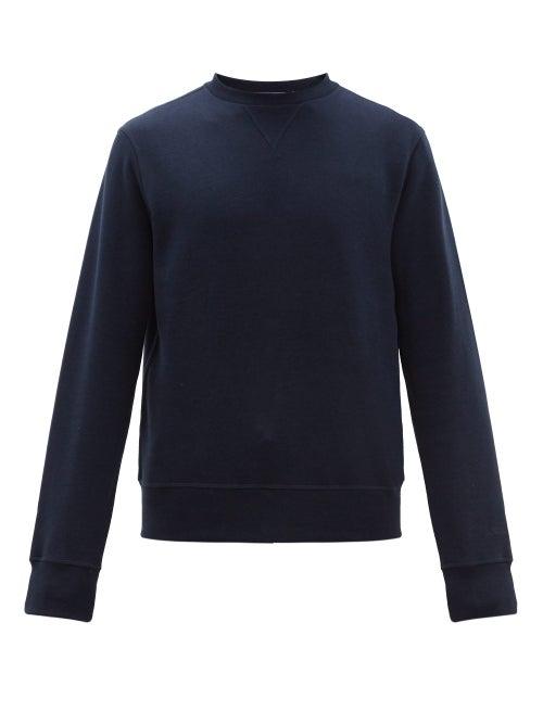 Matchesfashion.com Ralph Lauren Purple Label - Madison Logo Embroidered Cotton Blend Sweatshirt - Mens - Navy