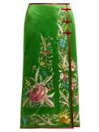 Gucci Floral-embroidered Silk-satin Skirt