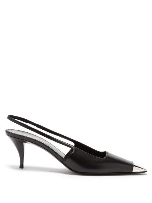 Ladies Shoes Saint Laurent - Blade Square-toe Leather Slingback Pumps - Womens - Black