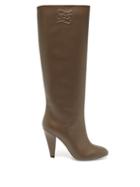 Fendi - Logo-embossed Leather Knee-high Boots - Womens - Brown
