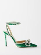 Mach & Mach - Double Bow 110 Crystal And Velvet Sandals - Womens - Green