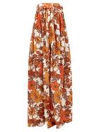 Matchesfashion.com Dodo Bar Or - Zaza Floral-print Pleated Strapless Maxi Dress - Womens - Brown Print