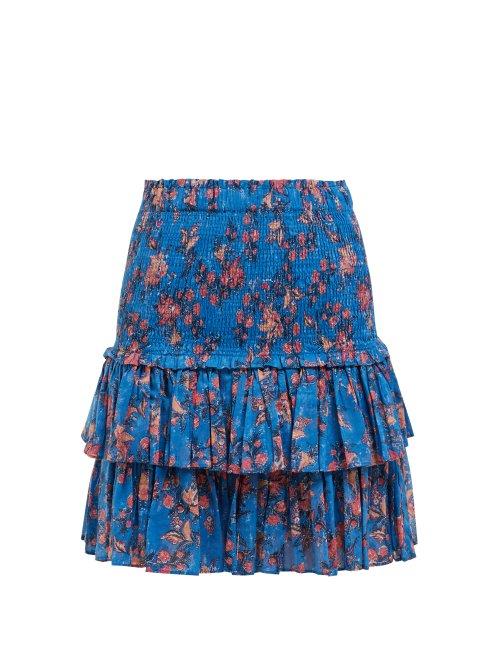 Matchesfashion.com Isabel Marant Toile - Naomi Shirred Tiered Cotton Mini Skirt - Womens - Blue