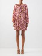 Ulla Johnson - Sefia Floral-print Pleated Silk Mini Dress - Womens - Pink Print