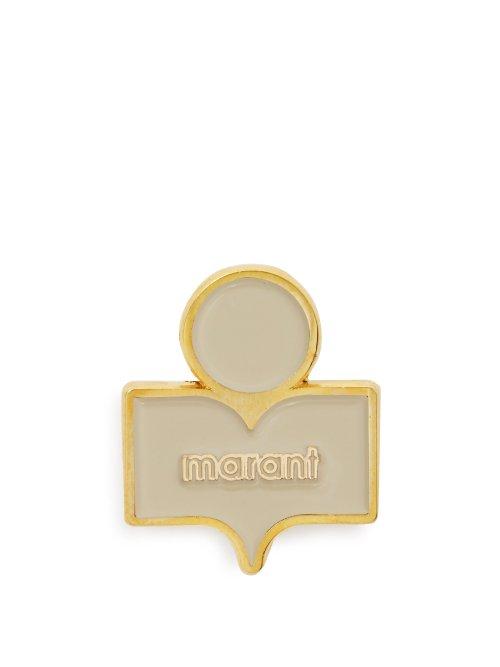 Matchesfashion.com Isabel Marant - Logo Embellished Gold Tone Brass Brooch - Womens - Ecru