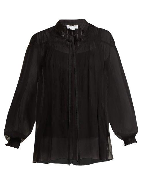Matchesfashion.com Amanda Wakeley - High Neck Gathered Silk Tulle Top - Womens - Black