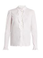 Matchesfashion.com Redvalentino - Ruffled Trim Cotton Blend Blouse - Womens - White