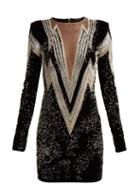 Matchesfashion.com Balmain - Crystal And Bead Embroidered Velvet Mini Dress - Womens - Black Silver
