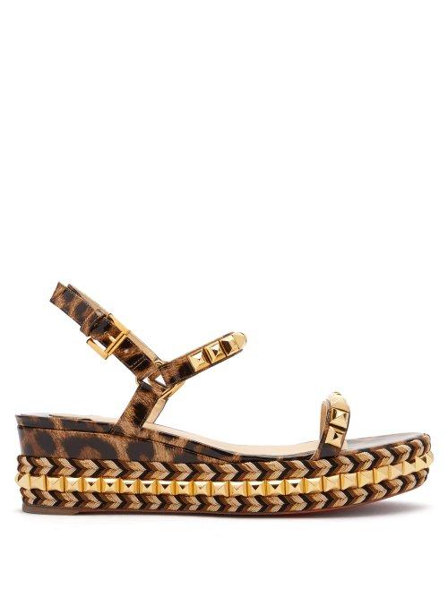 Matchesfashion.com Christian Louboutin - Cataclou 60 Leather Flatform Espadrille Sandals - Womens - Leopard