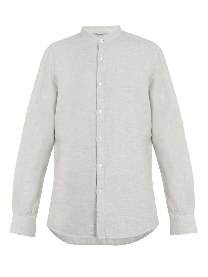 Zegna Sartorial Grandad-collar Checked Cotton-blend Shirt