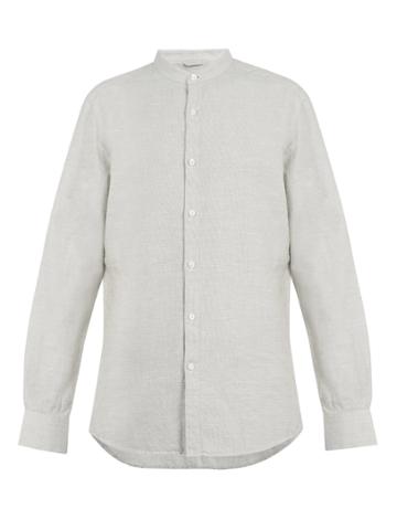 Zegna Sartorial Grandad-collar Checked Cotton-blend Shirt