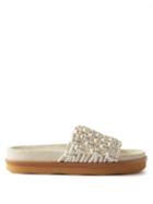 Chlo - Crochet-strap Leather And Suede Slides - Womens - Cream