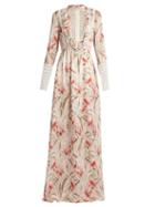 Giambattista Valli Daisy-print Lace-trimmed Silk-chiffon Gown