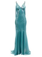 Common Hours - Embellished-shoulder Silk-blend Lurex Maxi Dress - Womens - Blue