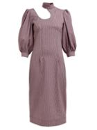 Matchesfashion.com Ganni - Striped Cotton Blend Seersucker Midi Dress - Womens - Pink