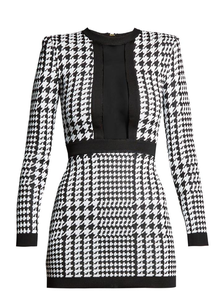 Balmain Sheer-panel Hound's-tooth Check Mini Dress