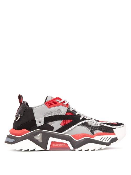 Matchesfashion.com Calvin Klein 205w39nyc - Strike 205 Leather And Mesh Trainers - Mens - Red