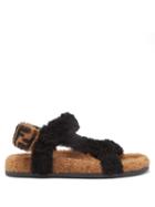Fendi - Ff Shearling Sandals - Womens - Black Beige