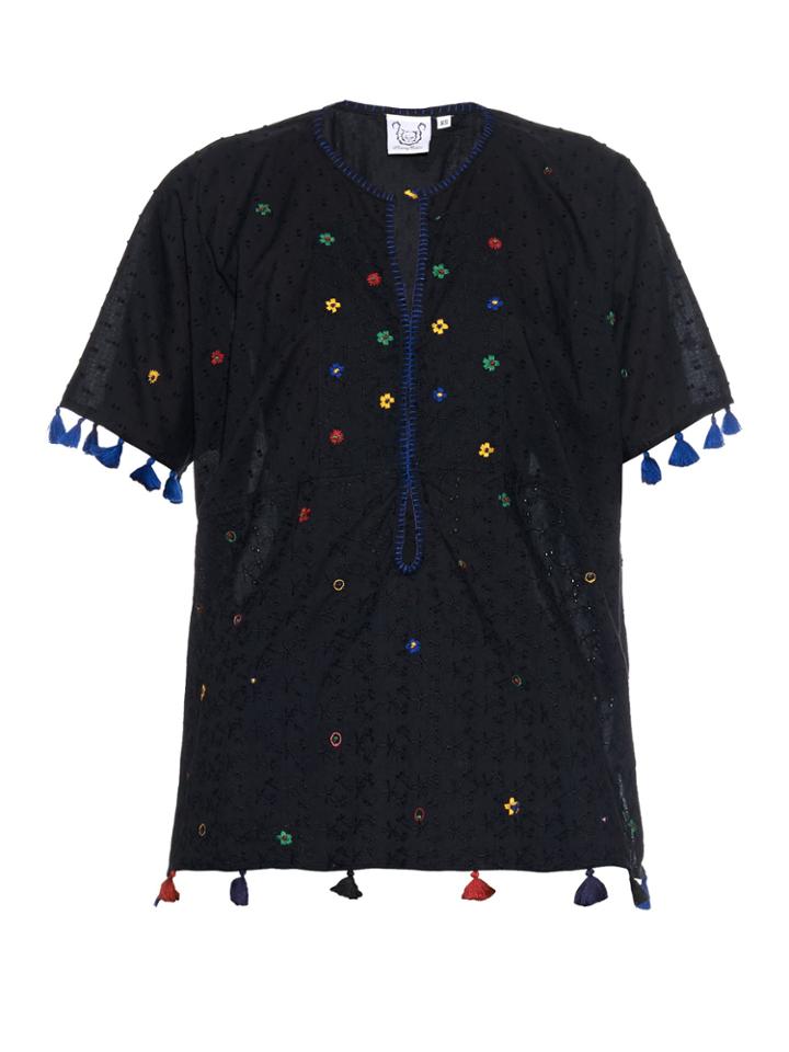 Thierry Colson Pompom Garden-embroidered Cotton Top