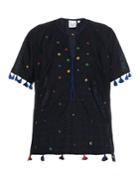 Thierry Colson Pompom Garden-embroidered Cotton Top