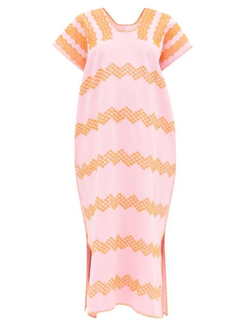 Pippa Holt - Embroidered Cotton Kaftan - Womens - Pink Orange