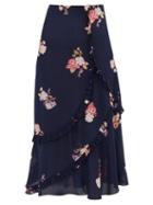 Matchesfashion.com Preen Line - Nevah Floral Print Ruffled Midi Skirt - Womens - Navy Multi