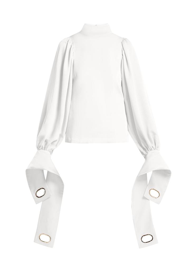 Self-portrait Balloon-sleeved Satin Blouse