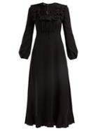 Matchesfashion.com Giambattista Valli - Ruffle Trimmed Smocked Crepe De Chine Dress - Womens - Black