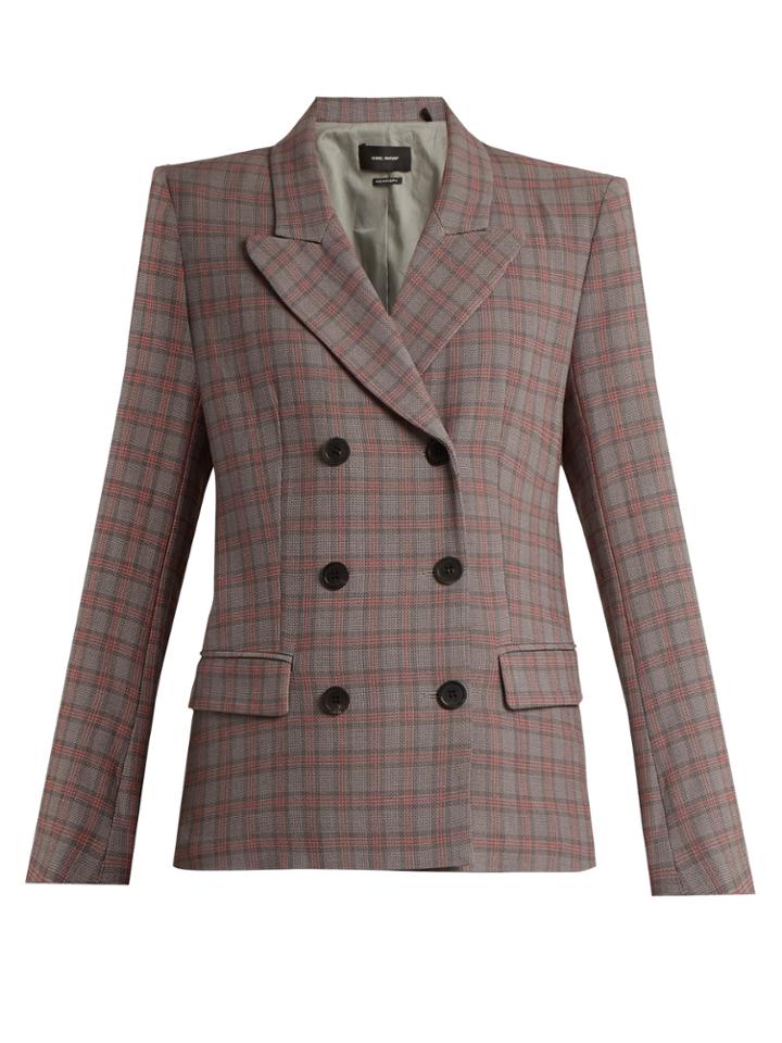 Isabel Marant Kerena Double-breasted Checked Cotton Blazer