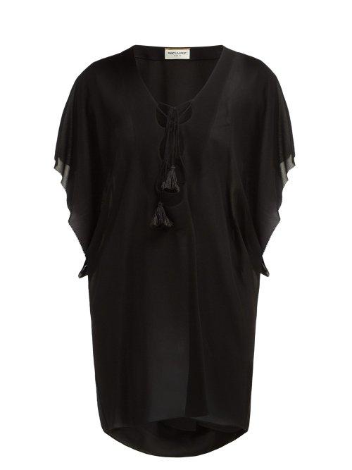Matchesfashion.com Saint Laurent - Laced Crepe Mini Dress - Womens - Black