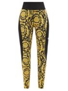 Versace - Baroque-print Jersey Leggings - Womens - Yellow/ Black