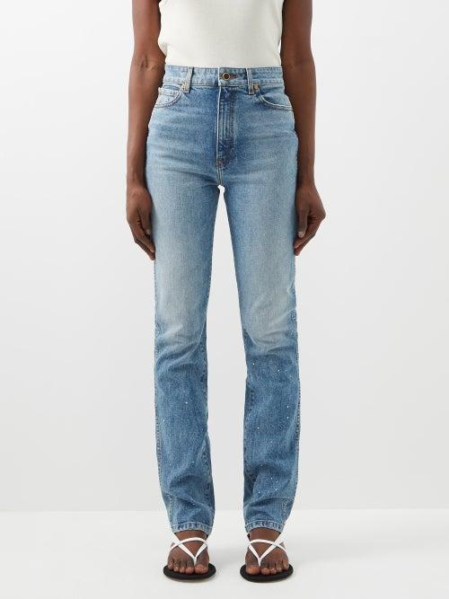 Khaite - Daria Paint-splatter Straight-leg Jeans - Womens - Blue