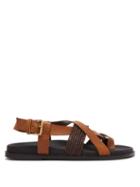 Matchesfashion.com Casablanca 1942 - Brutus Raffia And Leather Cross-strap Sandals - Mens - Brown