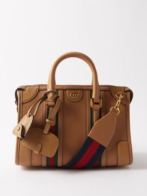 Gucci - Small Gg-logo Web-stripe Leather Handbag - Womens - Tan