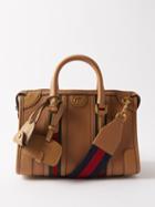Gucci - Small Gg-logo Web-stripe Leather Handbag - Womens - Tan