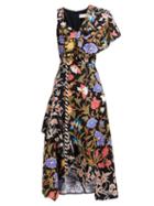 Matchesfashion.com Peter Pilotto - Floral Printed Asymmetric Cloqu Midi Dress - Womens - Black Multi