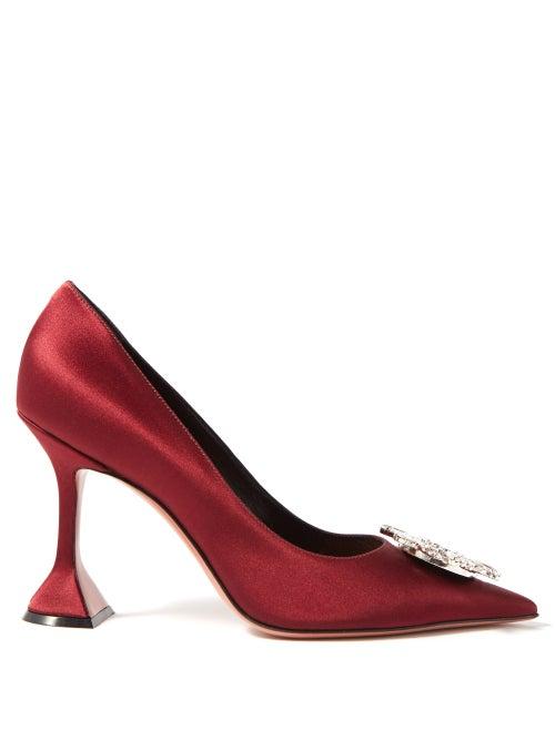 Amina Muaddi - Begum Crystal-embellished Silk-satin Pumps - Womens - Burgundy