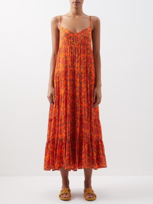 Rhode - Josephine Floral-print Challis Maxi Dress - Womens - Orange Print