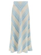 Matchesfashion.com Lee Mathews - Tilda Striped Linen Blend Skirt - Womens - Light Blue