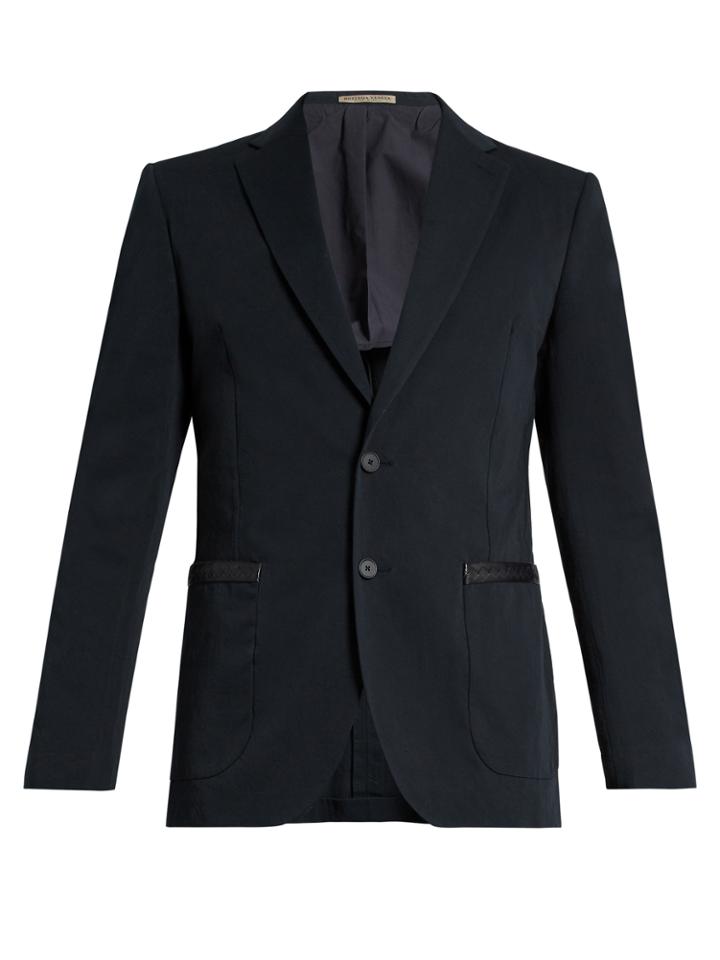 Bottega Veneta Intrecciato-trimmed Single-breasted Blazer