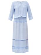 Matchesfashion.com Heidi Klein - Malta Draped-bodice Tile-print Poplin Midi Dress - Womens - Blue Print
