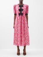 Saloni - Jamie-c Bow-embellished Embroidered Dress - Womens - Pink Black