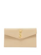 Saint Laurent - Uptown Logo-plaque Pebbled-leather Pouch - Womens - Beige