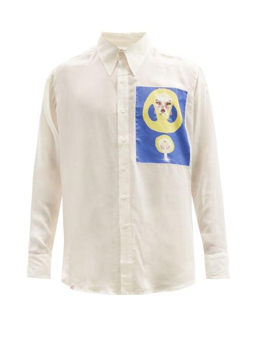 Matchesfashion.com Charles Jeffrey Loverboy - Face Patch Rounded-hem Shirt - Mens - Blue White