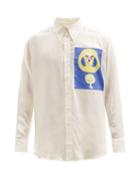 Matchesfashion.com Charles Jeffrey Loverboy - Face Patch Rounded-hem Shirt - Mens - Blue White